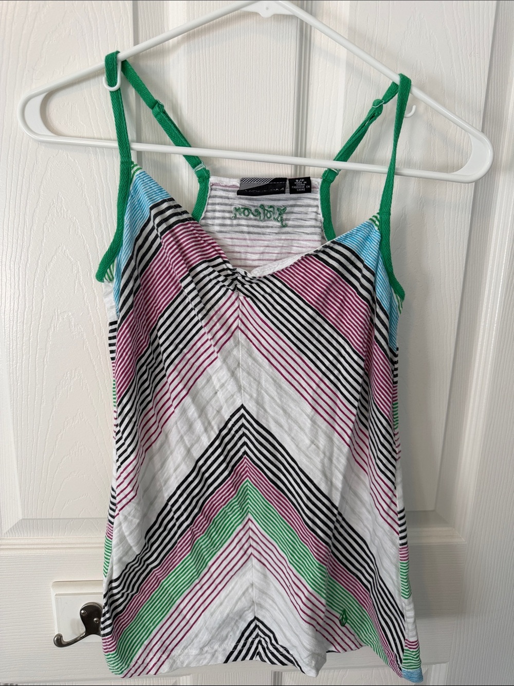 Volcom Green-Trim Striped V-Neck Tank Top small petite